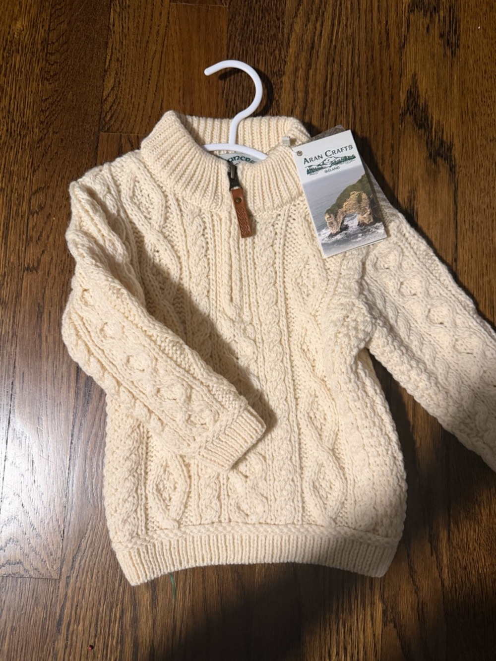 Aran Crafts Cream Cable Knit Pullover with Half Zip